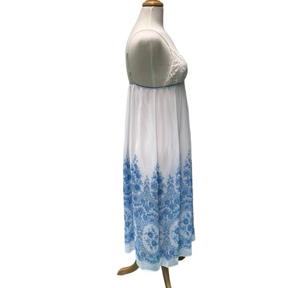 In Bloom by Jonquil Nightgown Chemise Sz M Sheer Blue Floral Boudoir Coquette - Picture 6 of 12